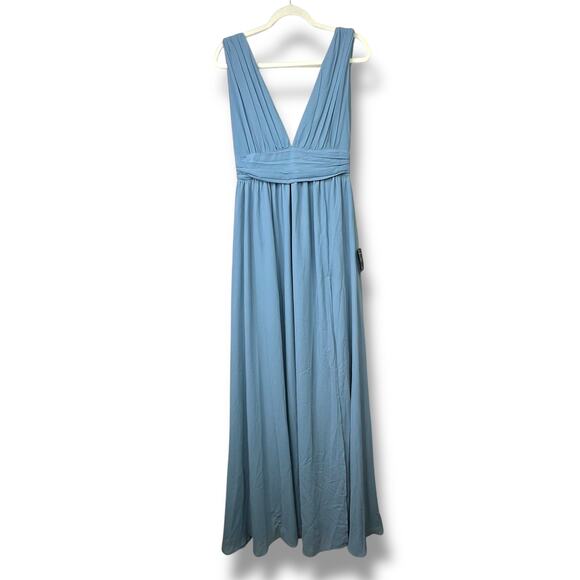 Lulus NWT Heavenly Hues Light Blue Plunging Chiffon Sleeveless Maxi Dress Small - Picture 2 of 10